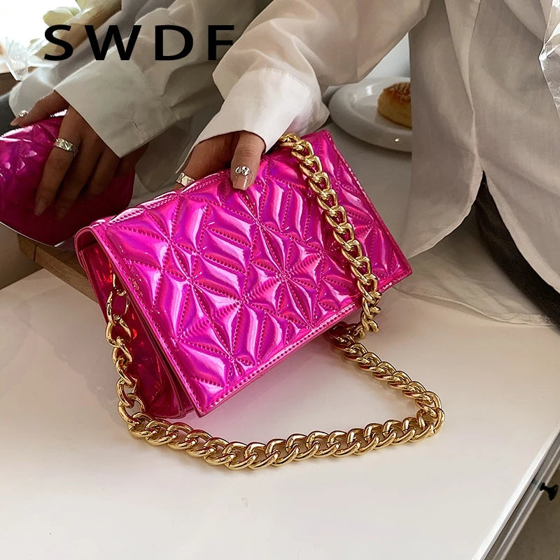 Metal Chain Shoulder Bag for Women Handbag Clutch Purses Evening Tote