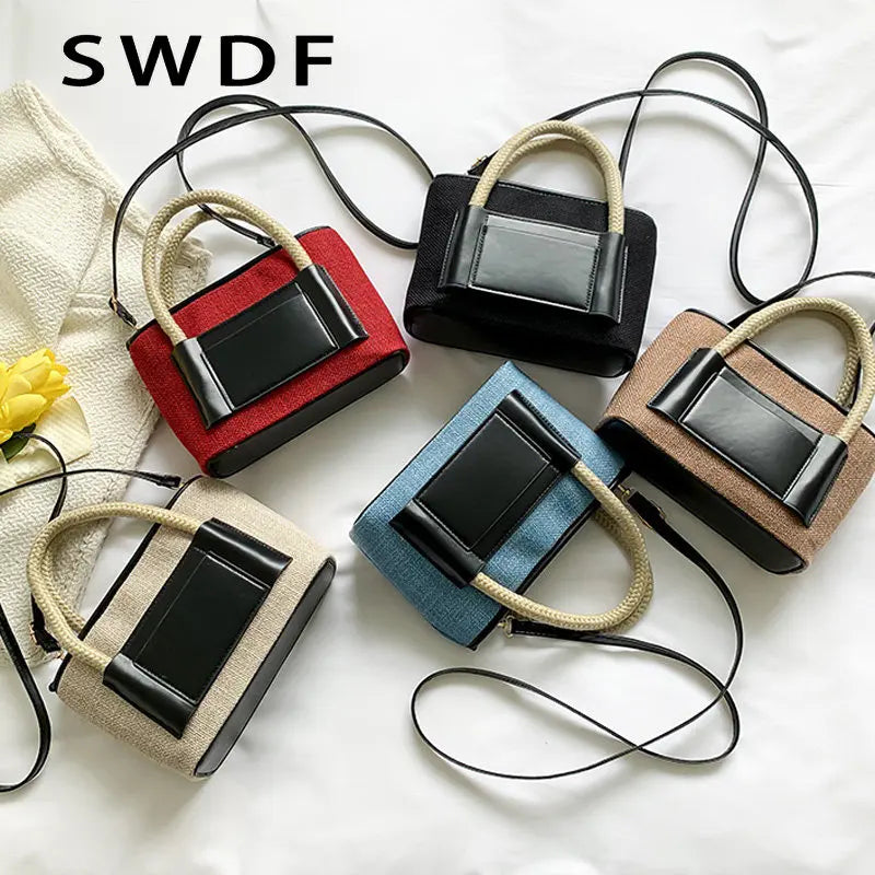 SWDF Patchwork Shoulder Bags Casual Tote Small Handbags for Women Lady Crossbody