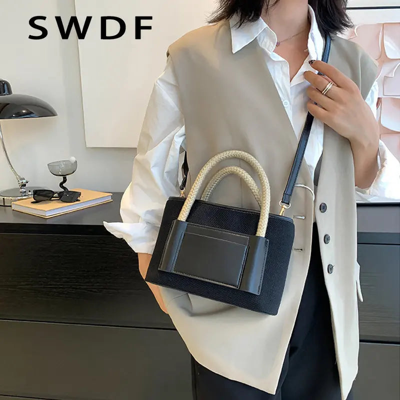 SWDF Patchwork Shoulder Bags Casual Tote Small Handbags for Women Lady Crossbody