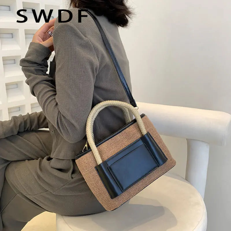 SWDF Patchwork Shoulder Bags Casual Tote Small Handbags for Women Lady Crossbody
