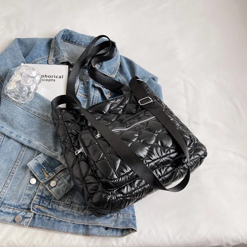 Winter Women Handbag Purse Space Padded Cotton Crossbody Bags Solid Casual Femal
