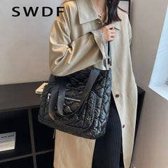 Winter Women Handbag Purse Space Padded Cotton Crossbody Bags Solid Casual Femal
