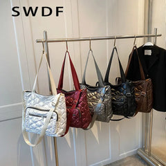 Winter Women Handbag Purse Space Padded Cotton Crossbody Bags Solid Casual Femal
