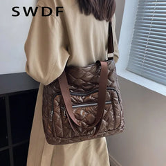 Winter Women Handbag Purse Space Padded Cotton Crossbody Bags Solid Casual Femal