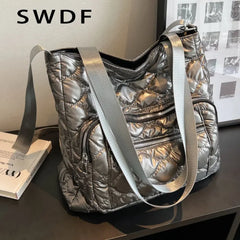 Winter Women Handbag Purse Space Padded Cotton Crossbody Bags Solid Casual Femal