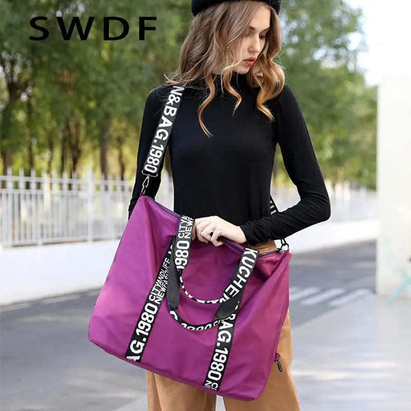 Nylon Shoulder Bag Women Letter Handbag Waterproof Travel Crossbody Lady Tote