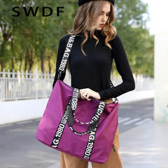 Nylon Shoulder Bag Women Letter Handbag Waterproof Travel Crossbody Lady Tote