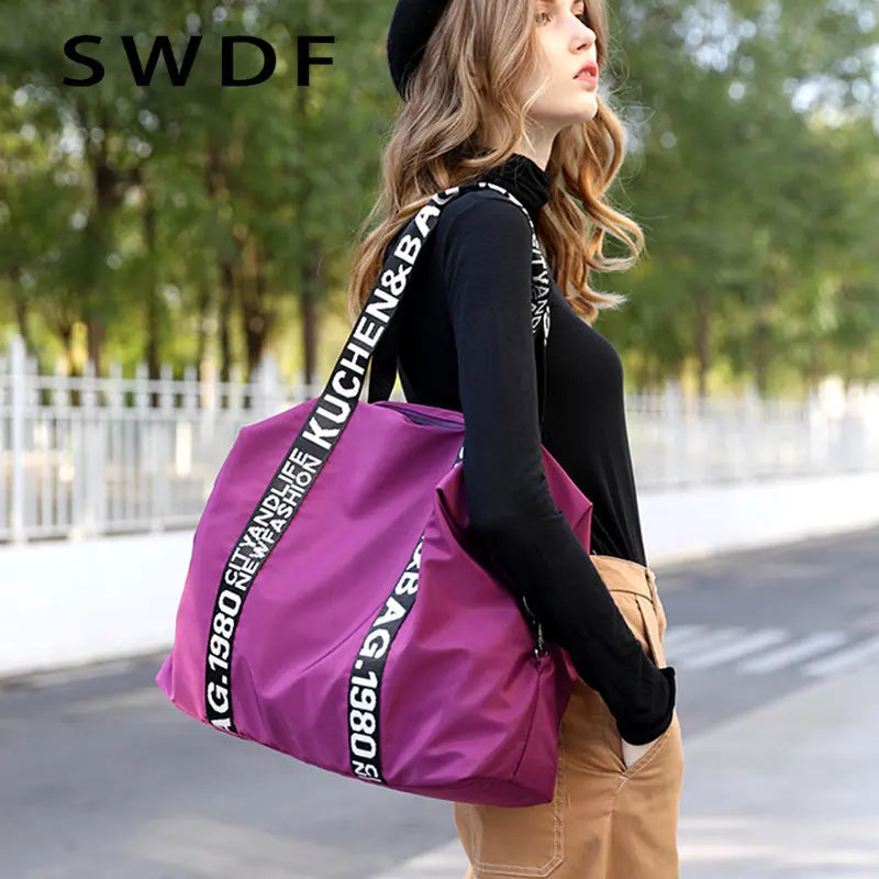 Nylon Shoulder Bag Women Letter Handbag Waterproof Travel Crossbody Lady Tote