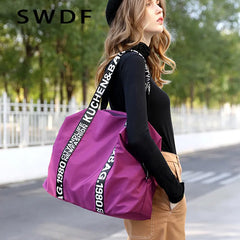 Nylon Shoulder Bag Women Letter Handbag Waterproof Travel Crossbody Lady Tote