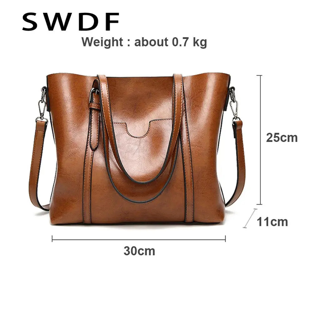 Oil Wax Leather Shoulder Bag Tote Crossbody Handbag Women Handbag