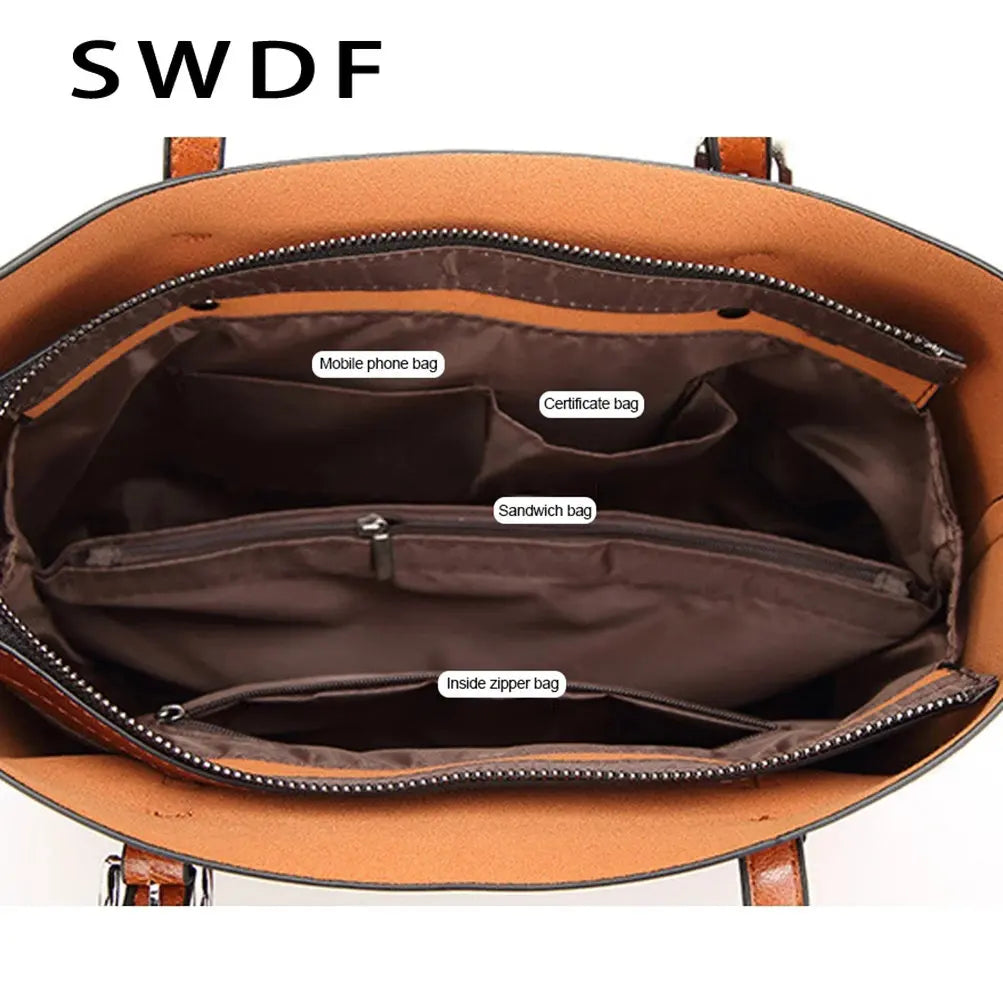 Oil Wax Leather Shoulder Bag Tote Crossbody Handbag Women Handbag