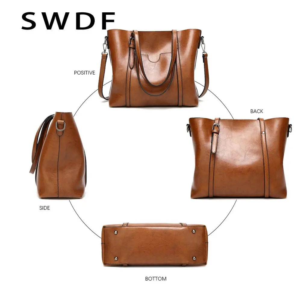 Oil Wax Leather Shoulder Bag Tote Crossbody Handbag Women Handbag