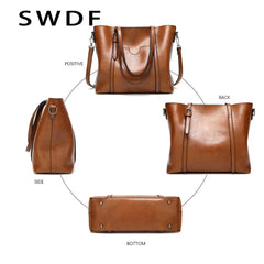 Oil Wax Leather Shoulder Bag Tote Crossbody Handbag Women Handbag