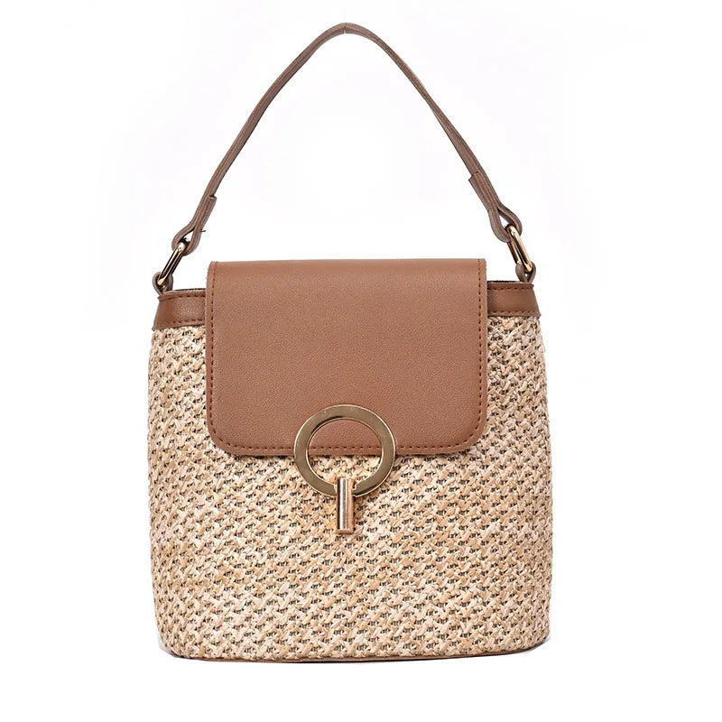 Straw Bucket Bags Women Crossbody Summer Purses Handbags Shoulder Bag