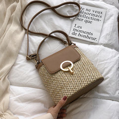 Straw Bucket Bags Women Crossbody Summer Purses Handbags Shoulder Bag