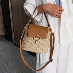 Straw Bucket Bags Women Crossbody Summer Purses Handbags Shoulder Bag