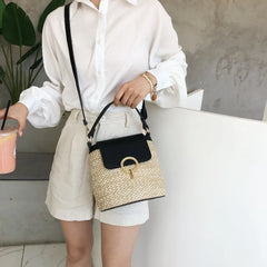 Straw Bucket Bags Women Crossbody Summer Purses Handbags Shoulder Bag