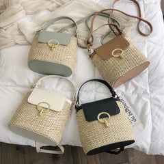 Straw Bucket Bags Women Crossbody Summer Purses Handbags Shoulder Bag