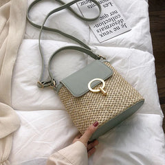 Straw Bucket Bags Women Crossbody Summer Purses Handbags Shoulder Bag