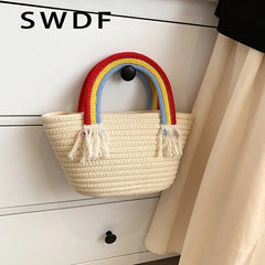 Soft Fabric Rainbow Handle Small Top Handle Tote