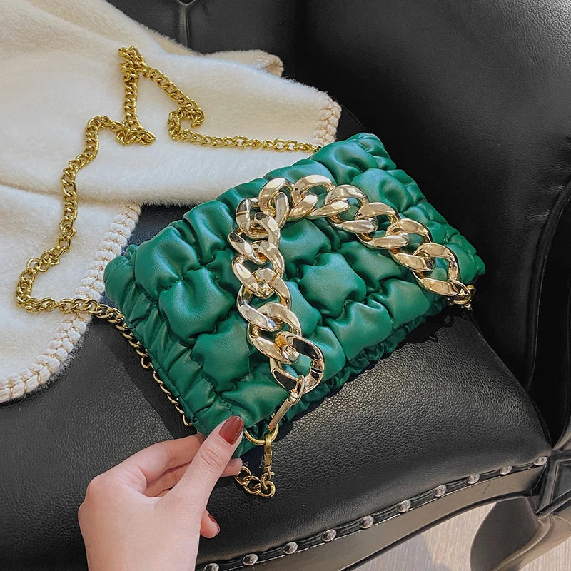 Thick Chain Small PU Leather Crossbody Bag Winter Travel Handbag