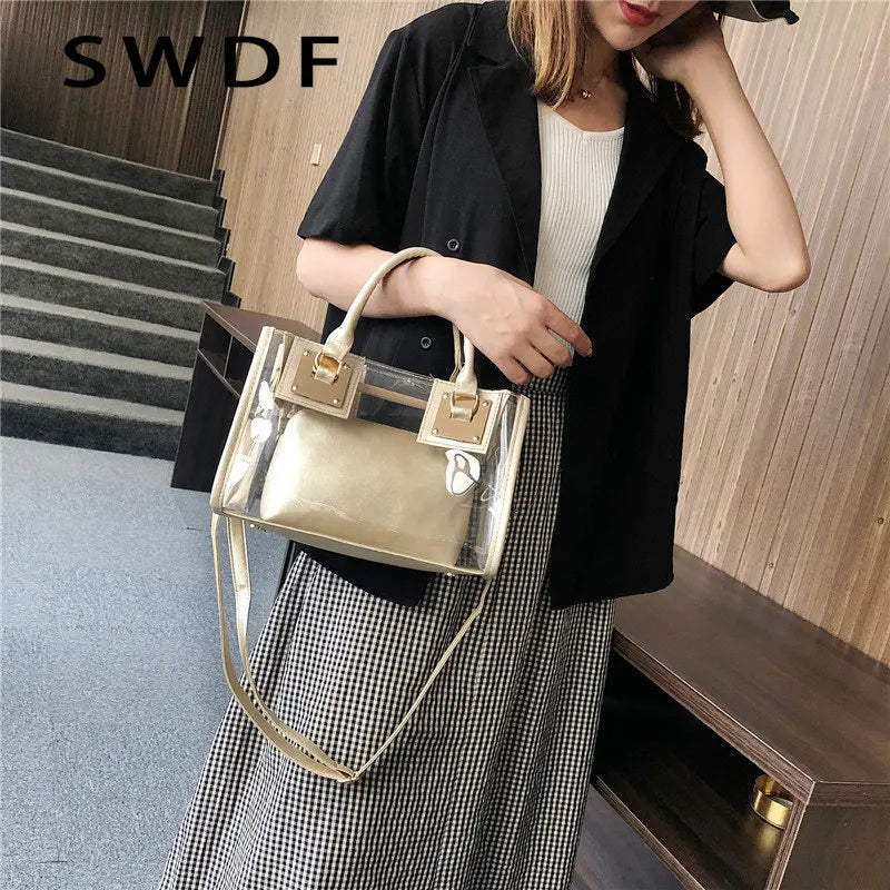 Transparent Jelly Bags for Women Square Handbag PVC Leather Crossbody Bag