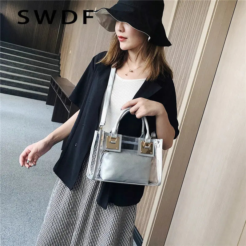 Transparent Jelly Bags for Women Square Handbag PVC Leather Crossbody Bag