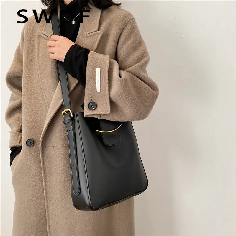 Vintage PU Leather Bucket Crossbody Bag for Women