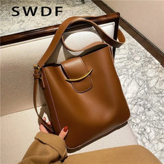 Vintage PU Leather Bucket Crossbody Bag for Women
