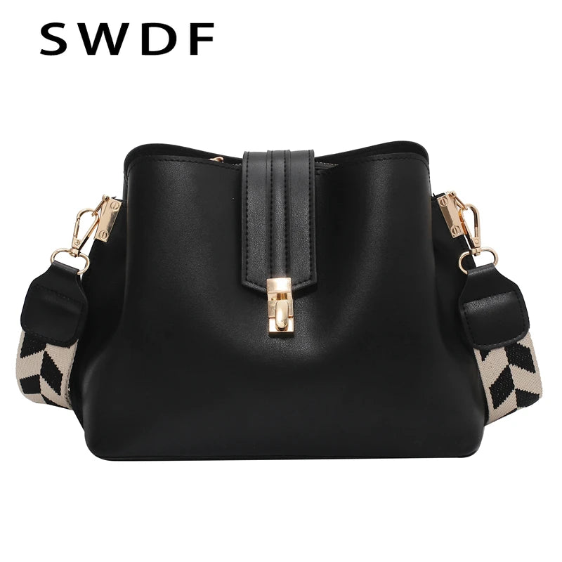 Vintage Small PU Leather Bucket Crossbody Bags for Women Lady