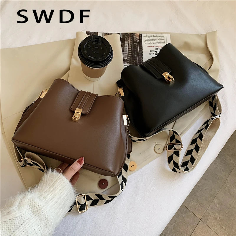 Vintage Small PU Leather Bucket Crossbody Bags for Women Lady