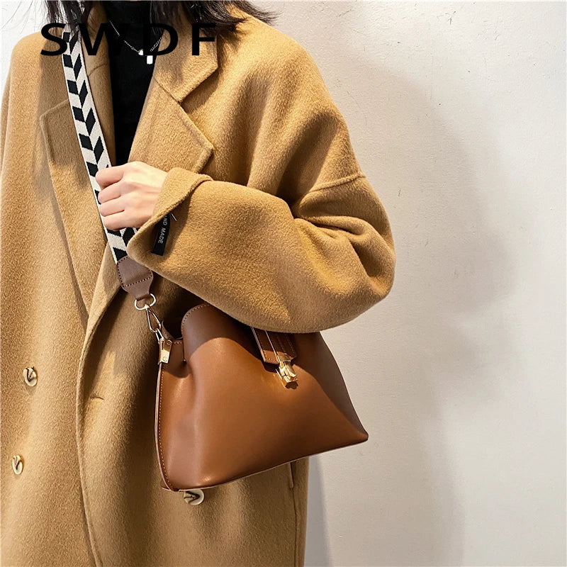 Vintage Small PU Leather Bucket Crossbody Bags for Women Lady