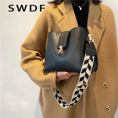 Vintage Small PU Leather Bucket Crossbody Bags for Women Lady