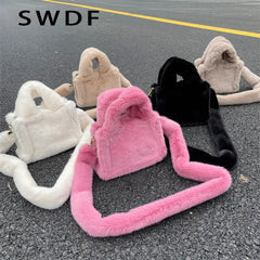 Winter Soft Plush Shoulder Bags Faux Furry Ladies Tote Purse Handbags