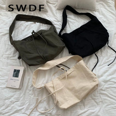 Women Bandage Crossbody Bag Canvas Shoulder Bag Multi-purpose Messenger Bag