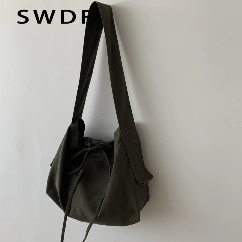 Women Bandage Crossbody Bag Canvas Shoulder Bag Multi-purpose Messenger Bag