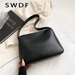 Women Letter Print Handbags Autumn PU Leather Large Capacity Shoulder Handbag