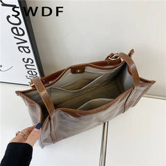 Women Oilskin Shoulder Bag Soft Leather Big Bag Casual Satchel Sac Bolsa