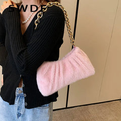 Plush Shoulder Handbag Chain Winter Bag Women Shoulder Bag