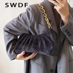 Plush Shoulder Handbag Chain Winter Bag Women Shoulder Bag