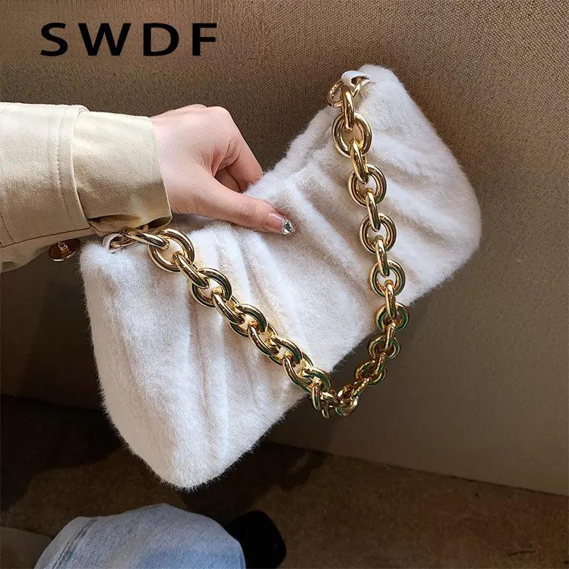 Plush Shoulder Handbag Chain Winter Bag Women Shoulder Bag