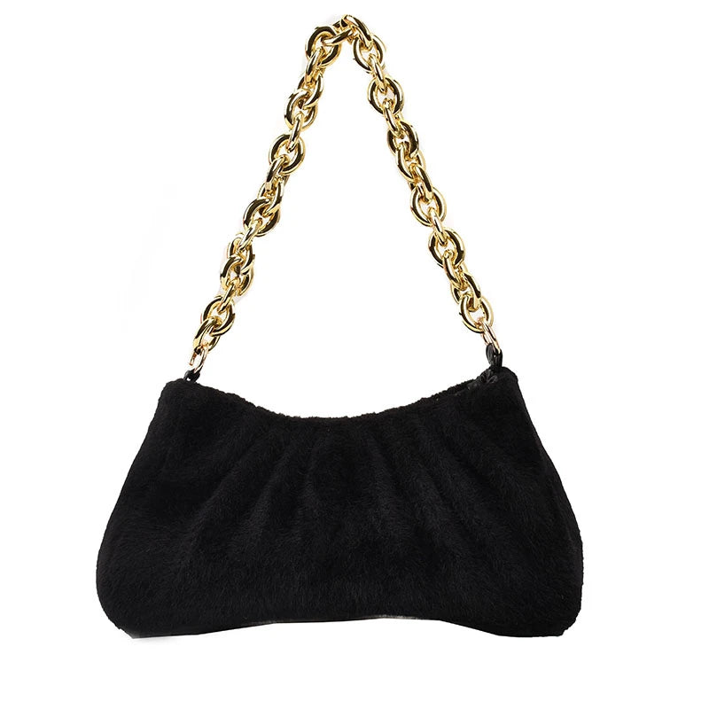 Plush Shoulder Handbag Chain Winter Bag Women Shoulder Bag