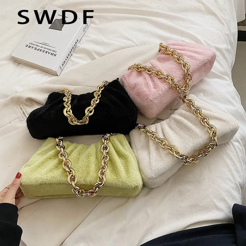 Plush Shoulder Handbag Chain Winter Bag Women Shoulder Bag