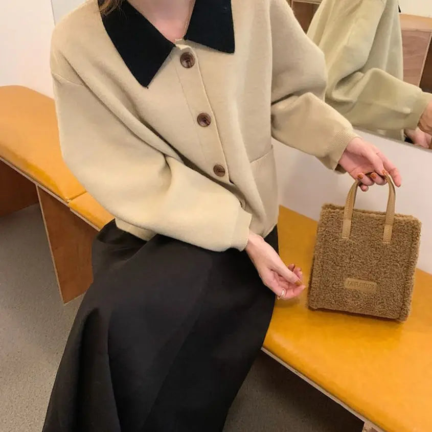 Women Winter Shoulder Bag Lamb Wool Warm Square Cross-body Beige Khaki