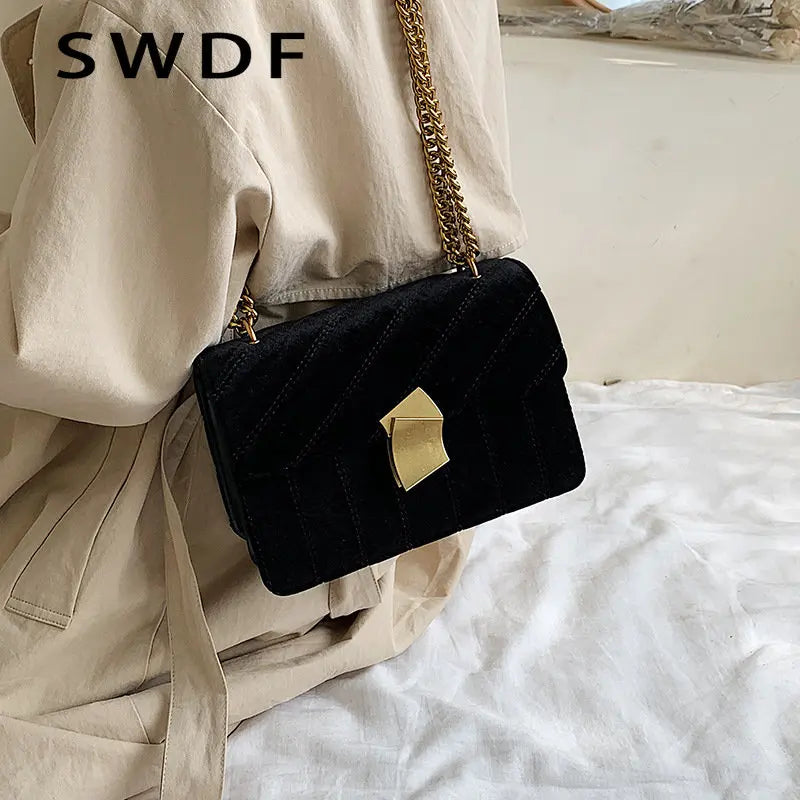 Luxury Velvet Chain Evening Clutch Bag Vintage Messenger Crossbody Bags