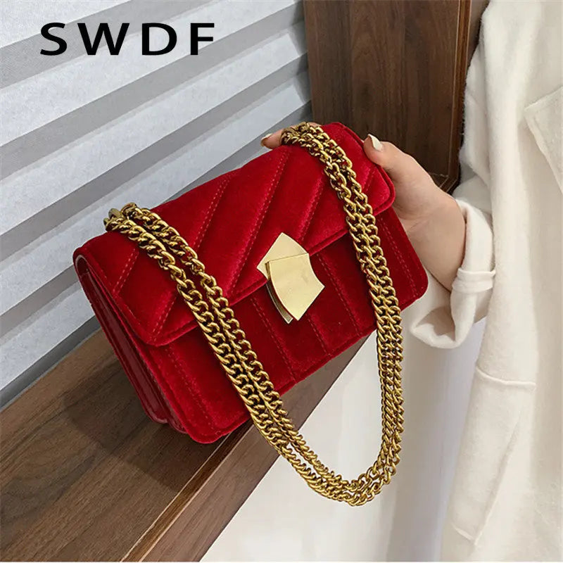 Luxury Velvet Chain Evening Clutch Bag Vintage Messenger Crossbody Bags