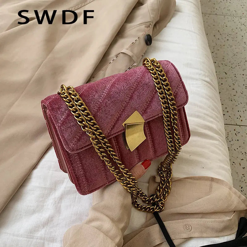 Luxury Velvet Chain Evening Clutch Bag Vintage Messenger Crossbody Bags