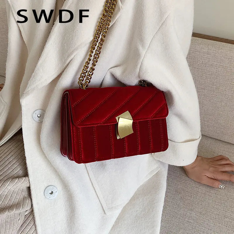 Luxury Velvet Chain Evening Clutch Bag Vintage Messenger Crossbody Bags