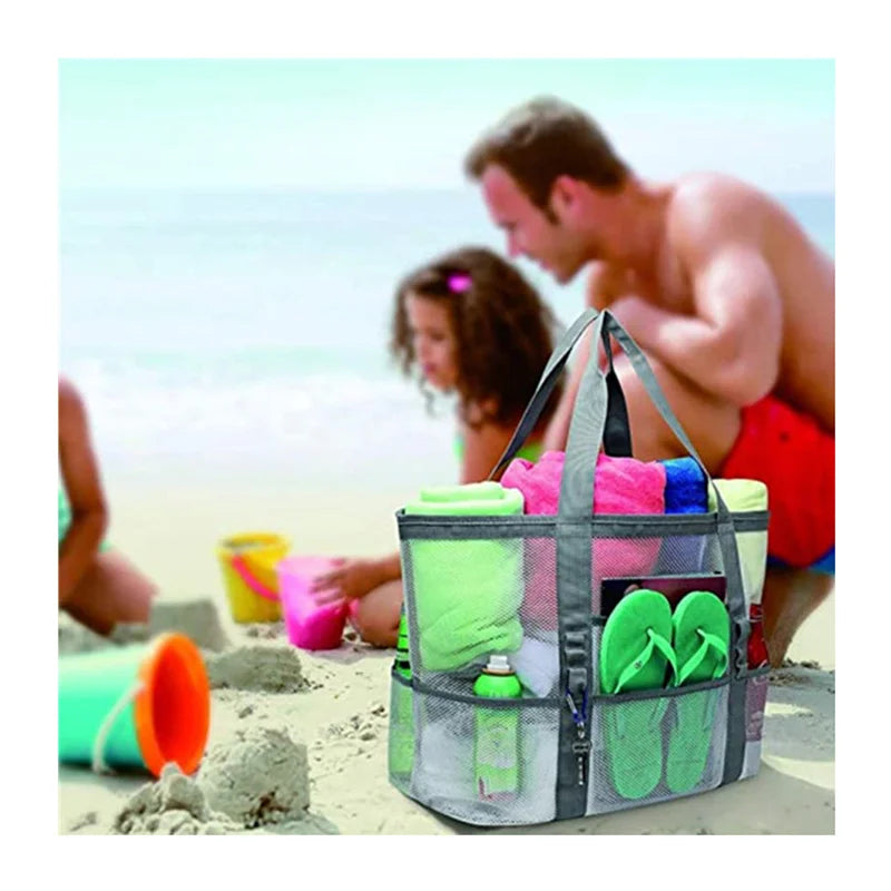 Beach Mesh Tote Bag with Side Pocket - Quick Dry Toiletry Organizer