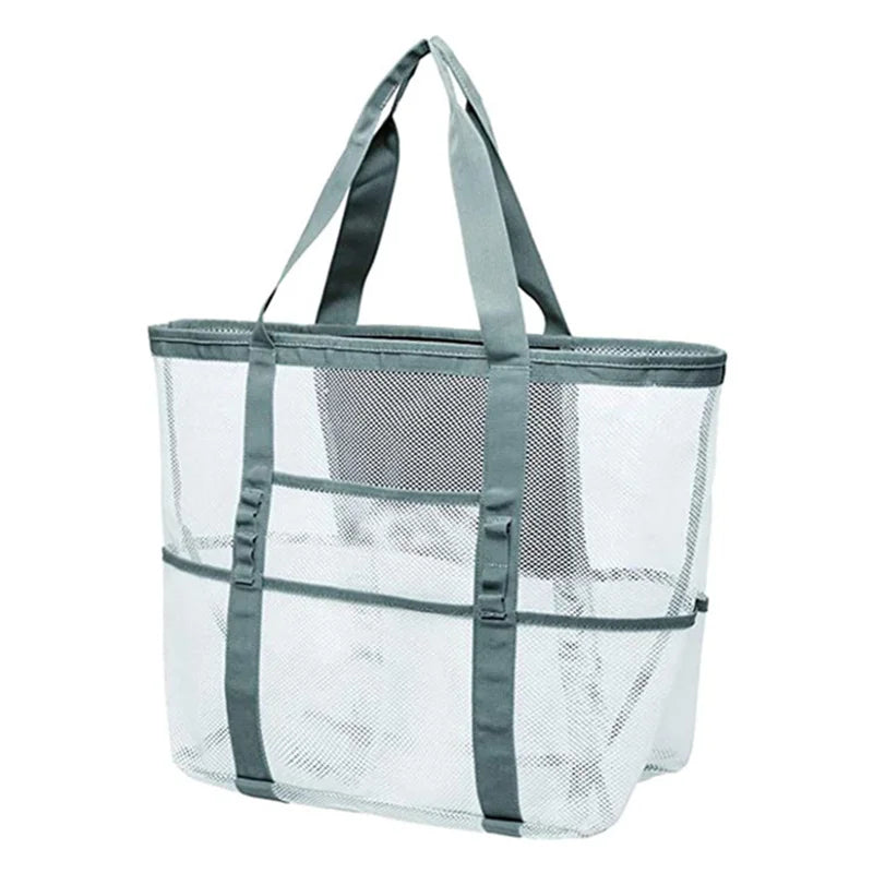 Beach Mesh Tote Bag with Side Pocket - Quick Dry Toiletry Organizer